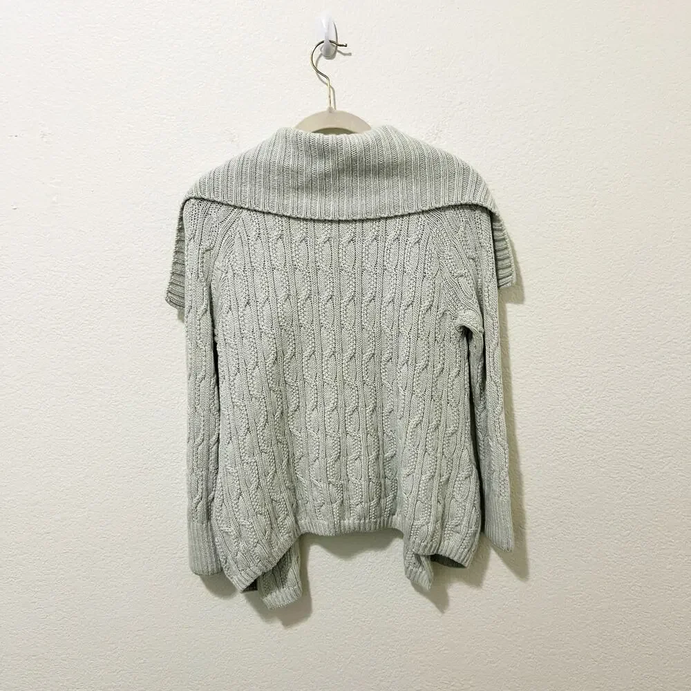 [St. John] Mint Green Open Front Chunky Cable Knit Cardigan Sweater Sz Petite P